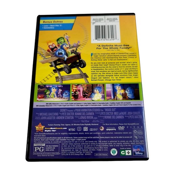5 / $20 Disney Pixar Inside Out DVD (2015) | Rated G - Picture 2 of 2